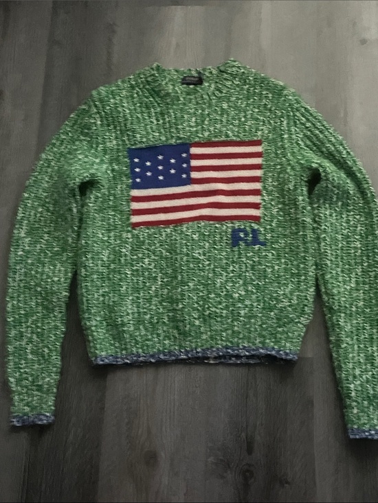 Ralph Lauren Sweaters - Ralph Lauren Green Knit Sweater with Flag Motif